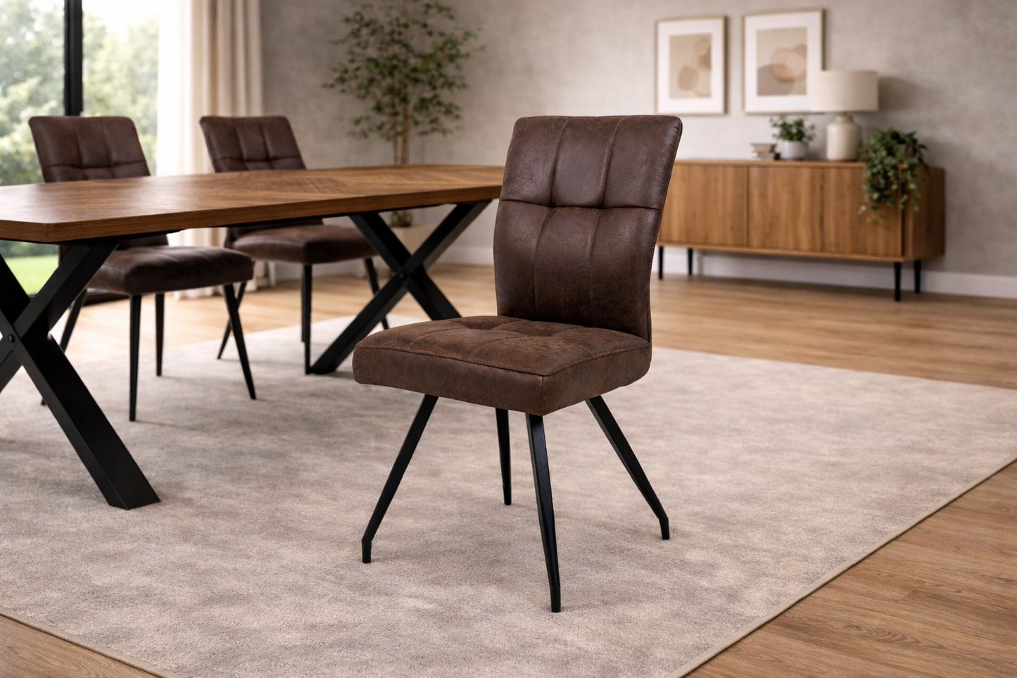 Oakley 1.6m Extending (+40cm) Oak Veneer Dining Table Set + 6x Kensington Dining Chairs