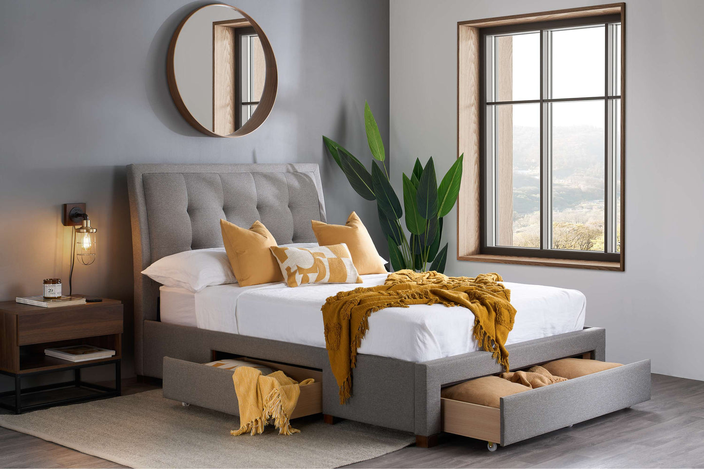 Shelby Grey Fabric Bed