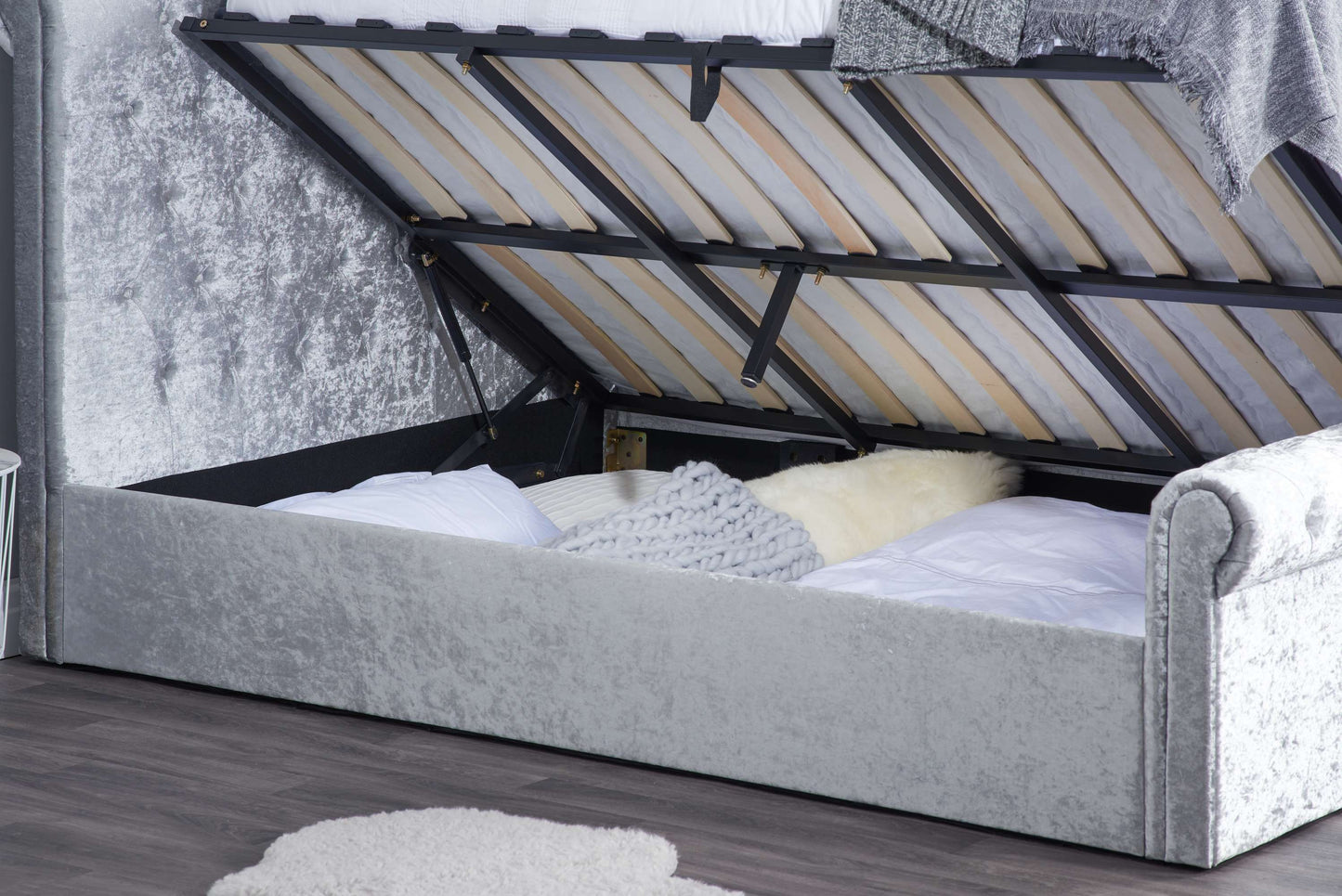 Sienna Light Grey Side lift Ottoman Storage Bed