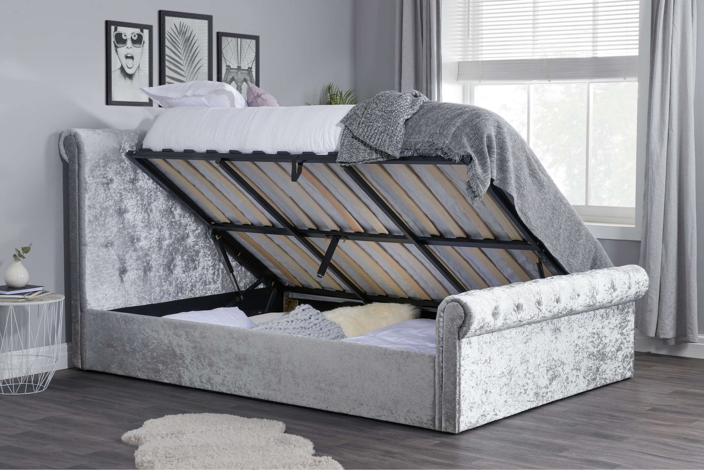 Sienna Light Grey Side lift Ottoman Storage Bed