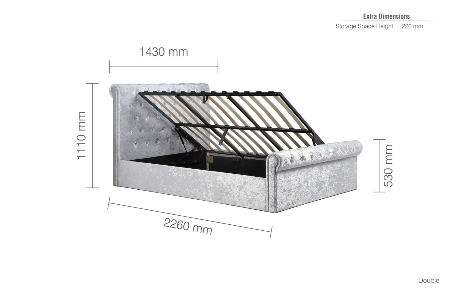 Sienna Light Grey Side lift Ottoman Storage Bed