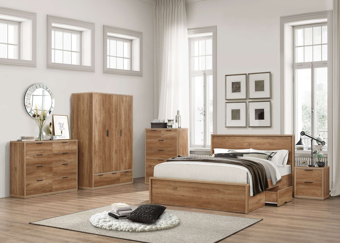 Stockwell Rustic Oak Effect Wooden Bed