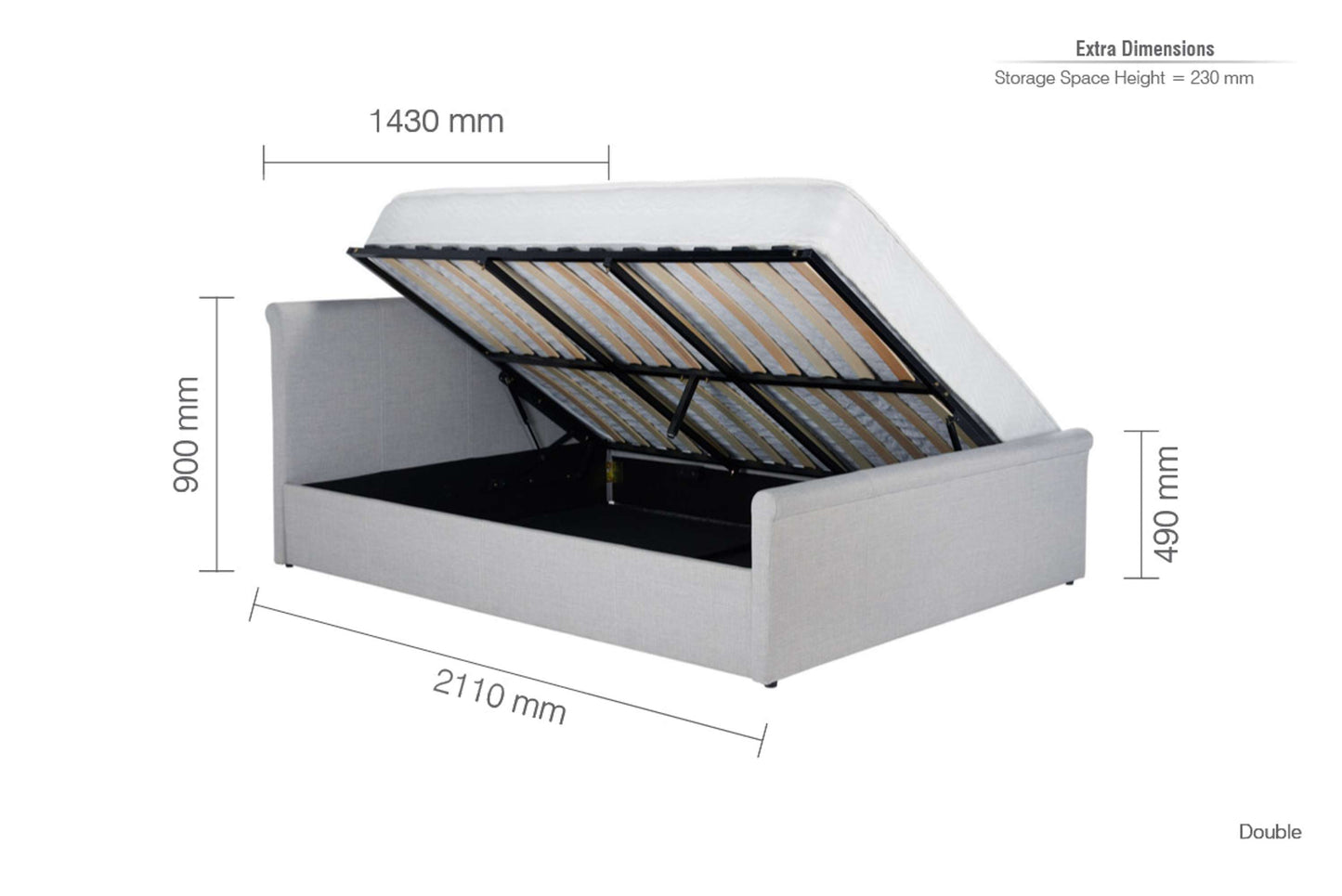 Stratus Grey Side Lift Ottoman Storage Bed