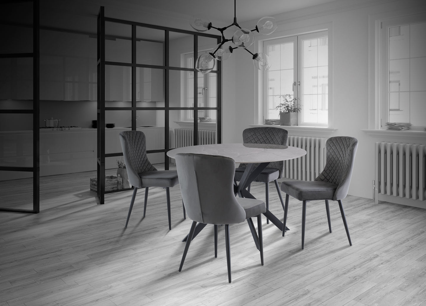 Hermes 1.2m Grey Round Dining Table