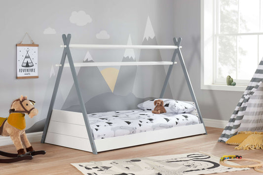 Kids White & Grey Teepee Single Bed