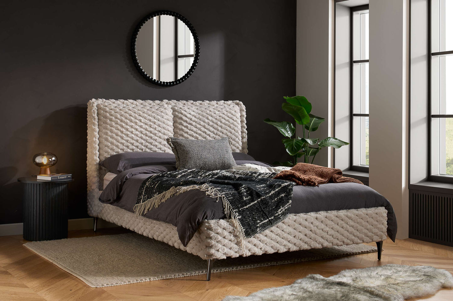 Tilly Stone White Fabric Bed