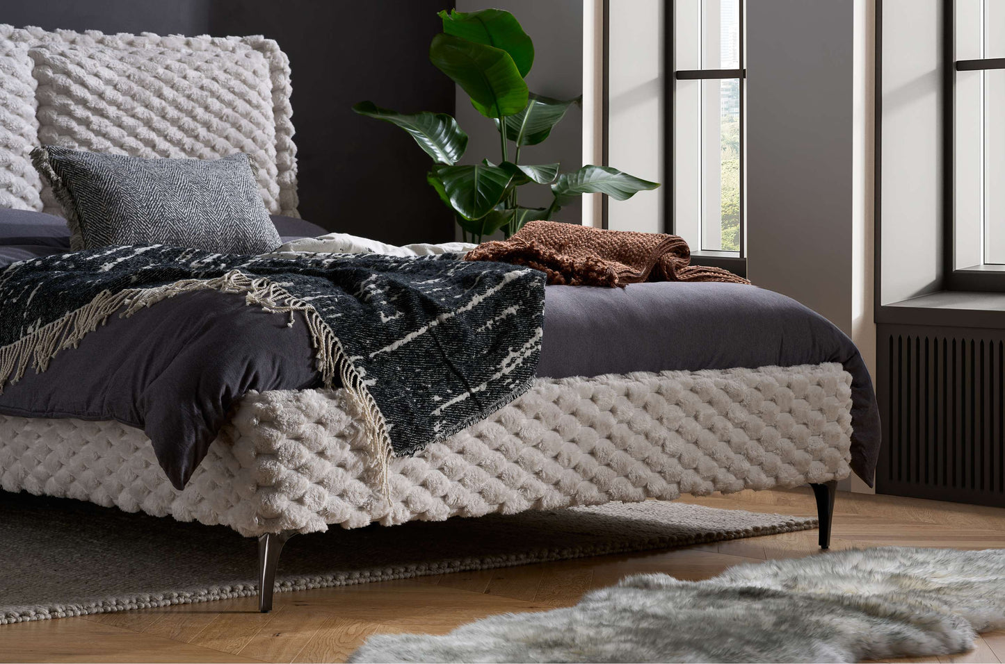 Tilly Stone White Fabric Bed