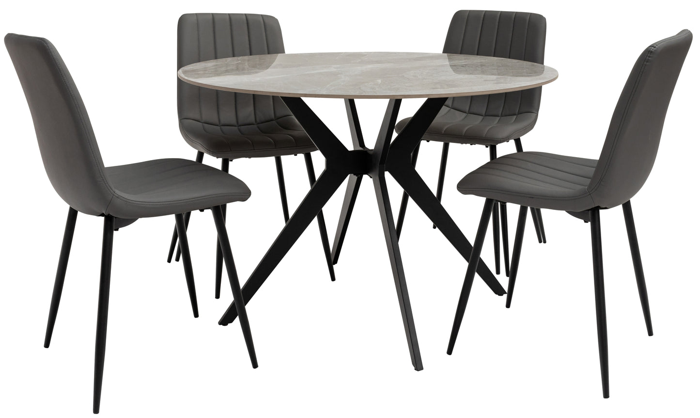 Aspen 1.1m Grey Stone Round Dining Table Set + Harper Dining Chairs