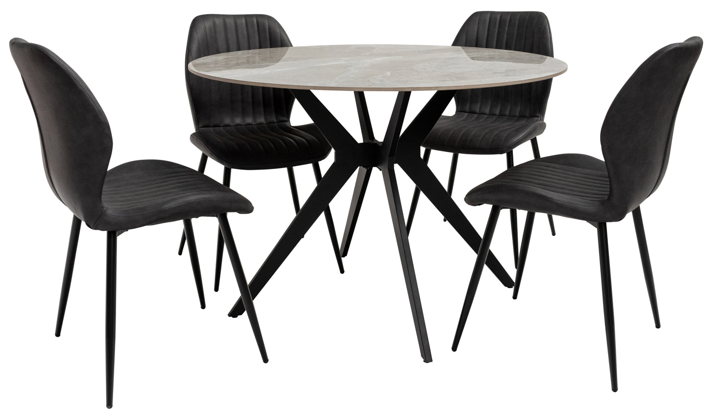 Aspen 1.1m Grey Stone Round Dining Table Set + Lisburn Dining Chairs