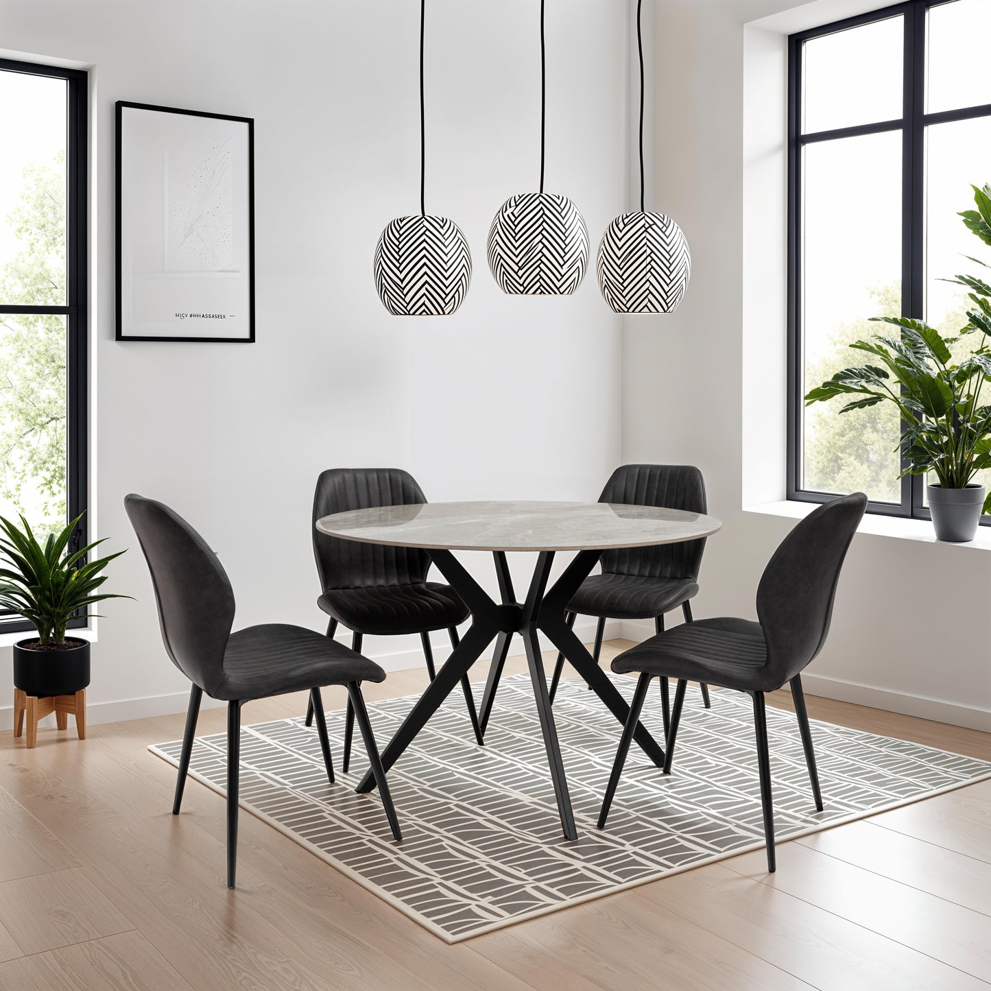 Aspen 1.1m Grey Stone Round Dining Table Set + Lisburn Dining Chairs