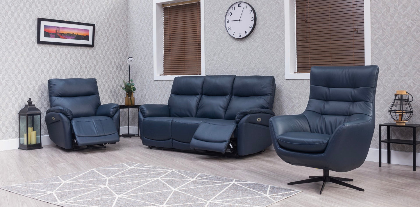 Torino Half Leather Navy Power Reclining Sofas