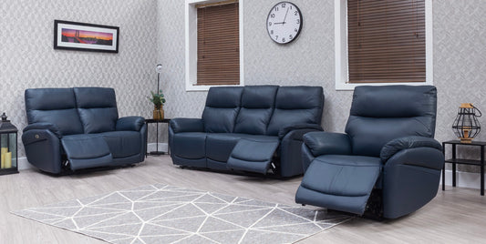 Torino Half Leather Navy Power Reclining Sofas