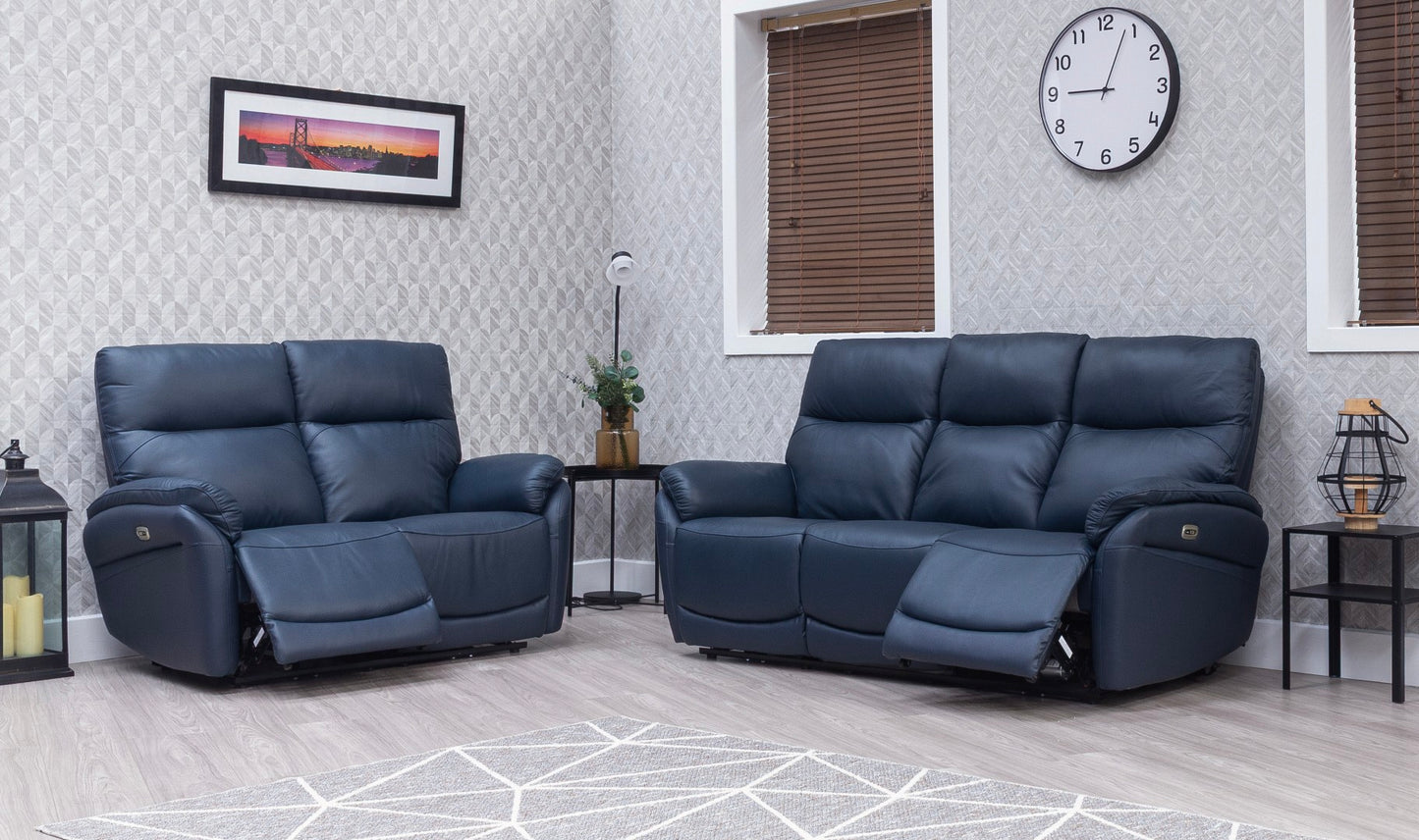 Torino Half Leather Navy Power Reclining Sofas