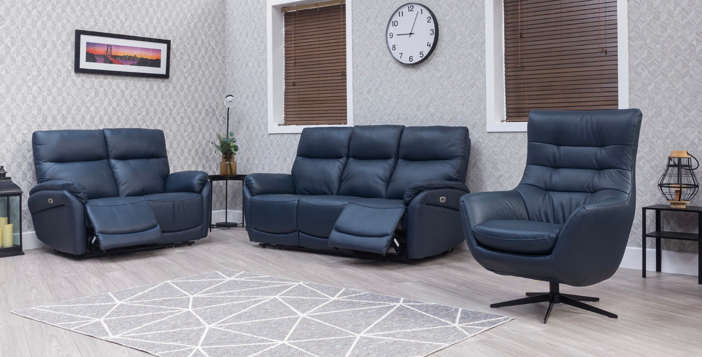 Torino Half Leather Navy Power Reclining Sofas