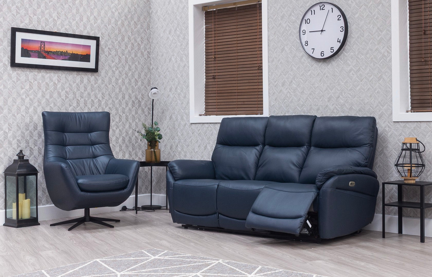 Orbit Navy Leather Luxury Swivel Chair