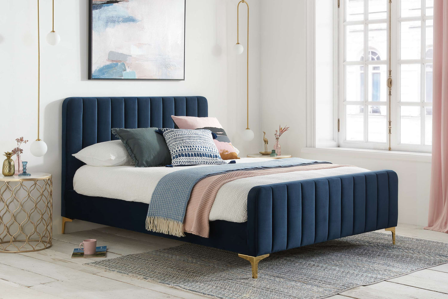 Verticals Blue Fabric Double Bed