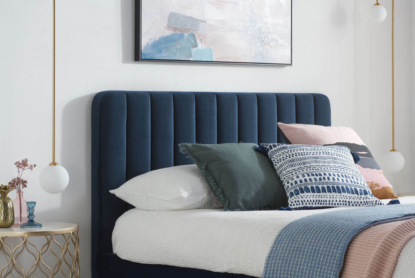 Verticals Blue Fabric Double Bed