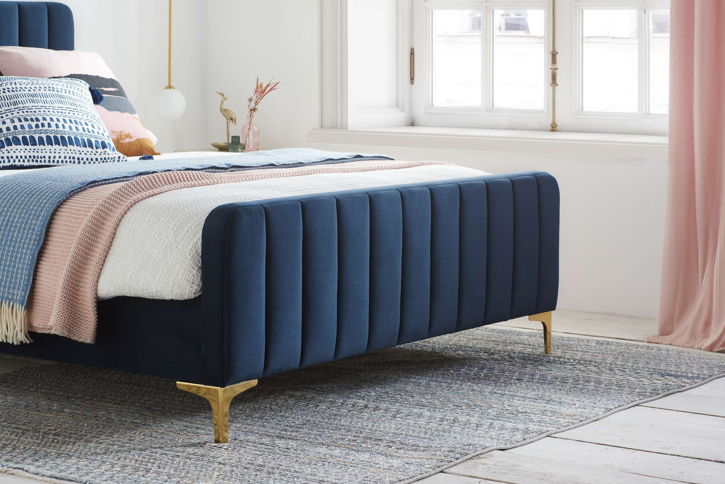 Verticals Blue Fabric Double Bed