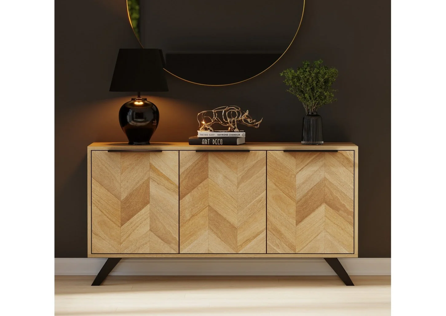 Agra Mango Parquet Herringbone 3 Door Sideboard