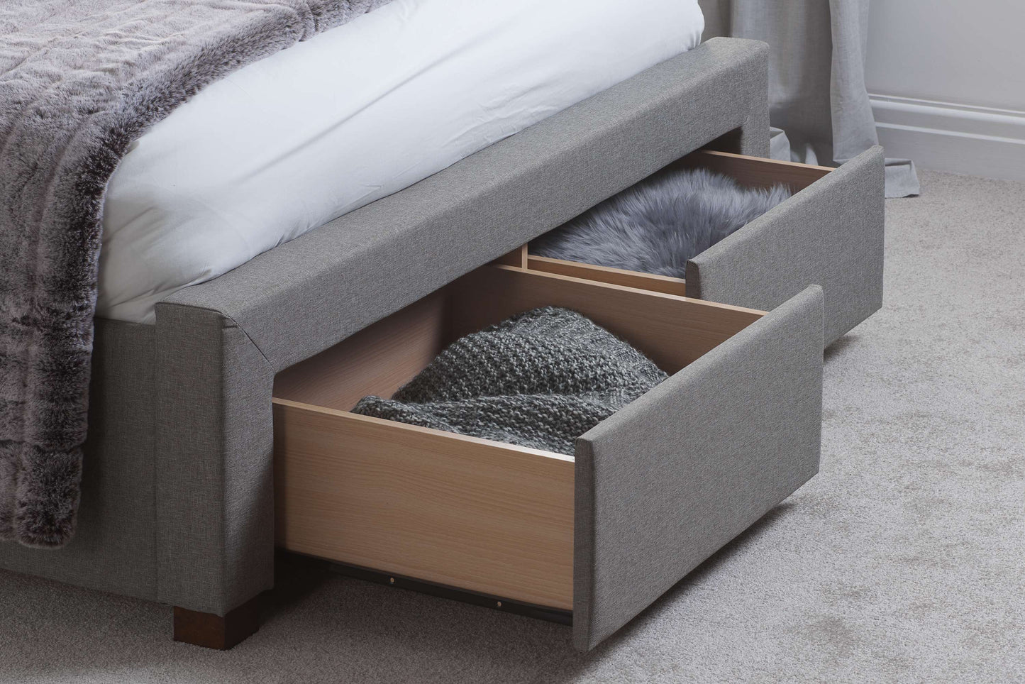 Valentino Grey Fabric Bed With Storage Drawers