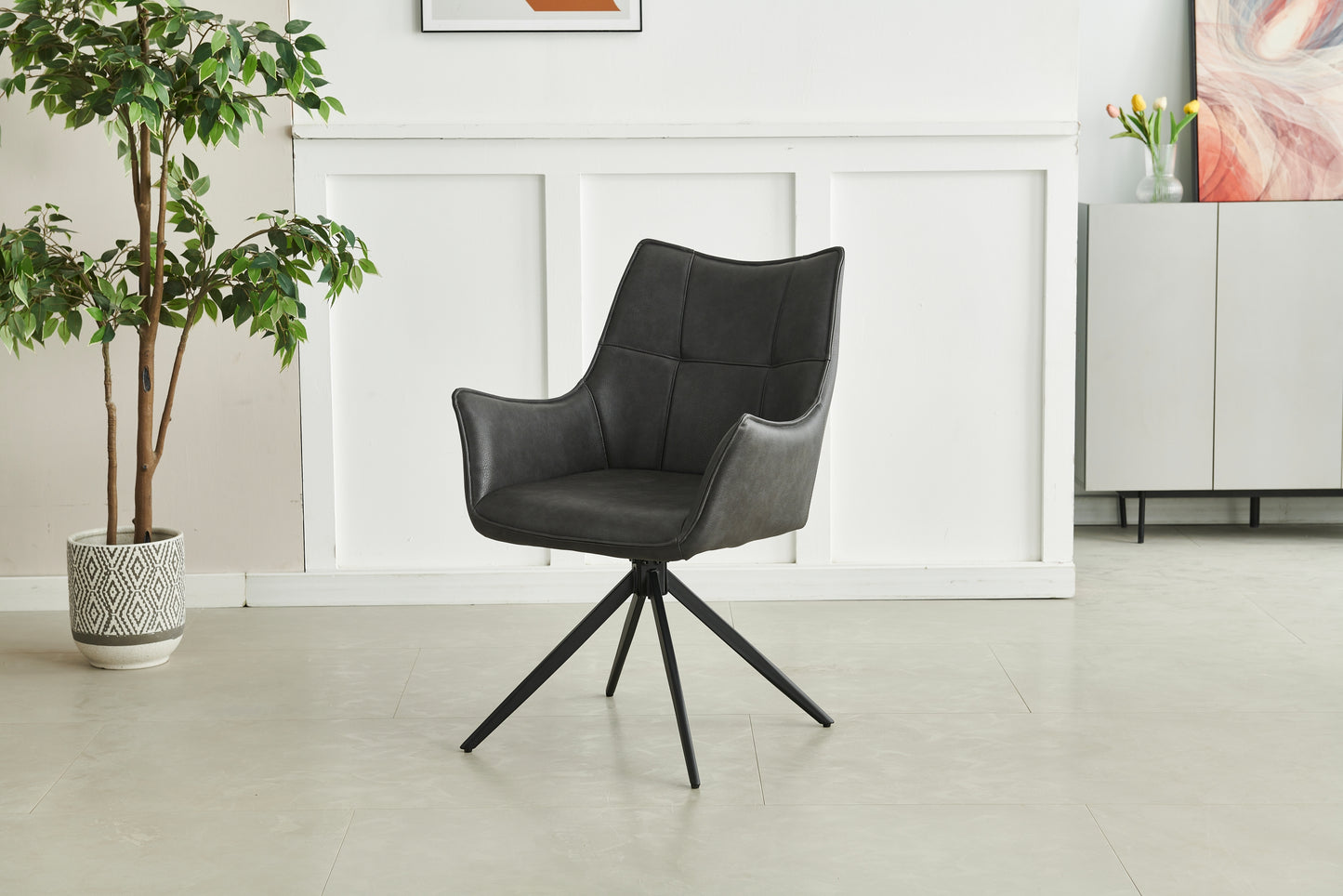 Luca Grey Stone 1.2m Round Dining Table Set + Hunter Charcoal Dining Chairs