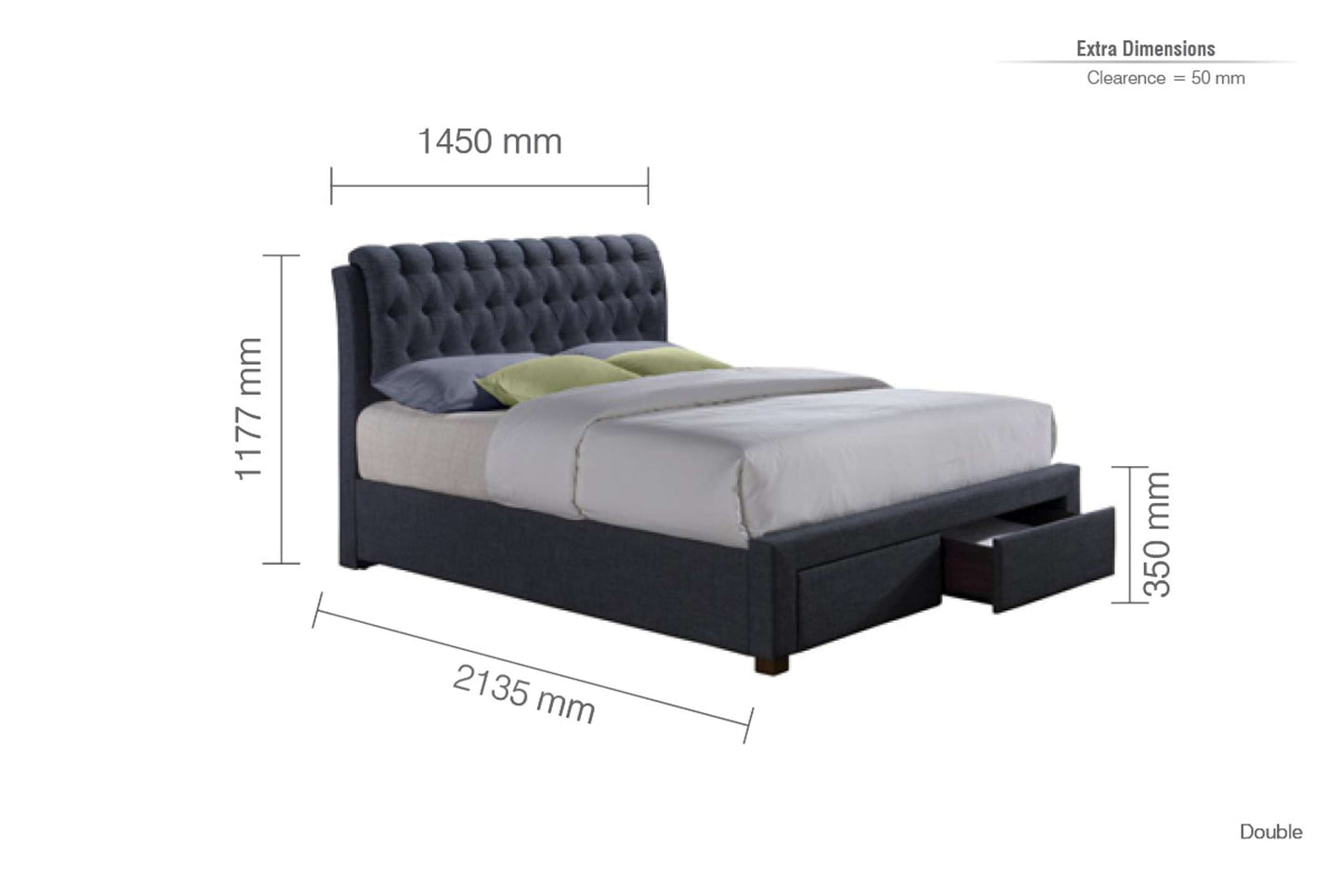 Valentino Charcoal Fabric Bed With Storage Drawers