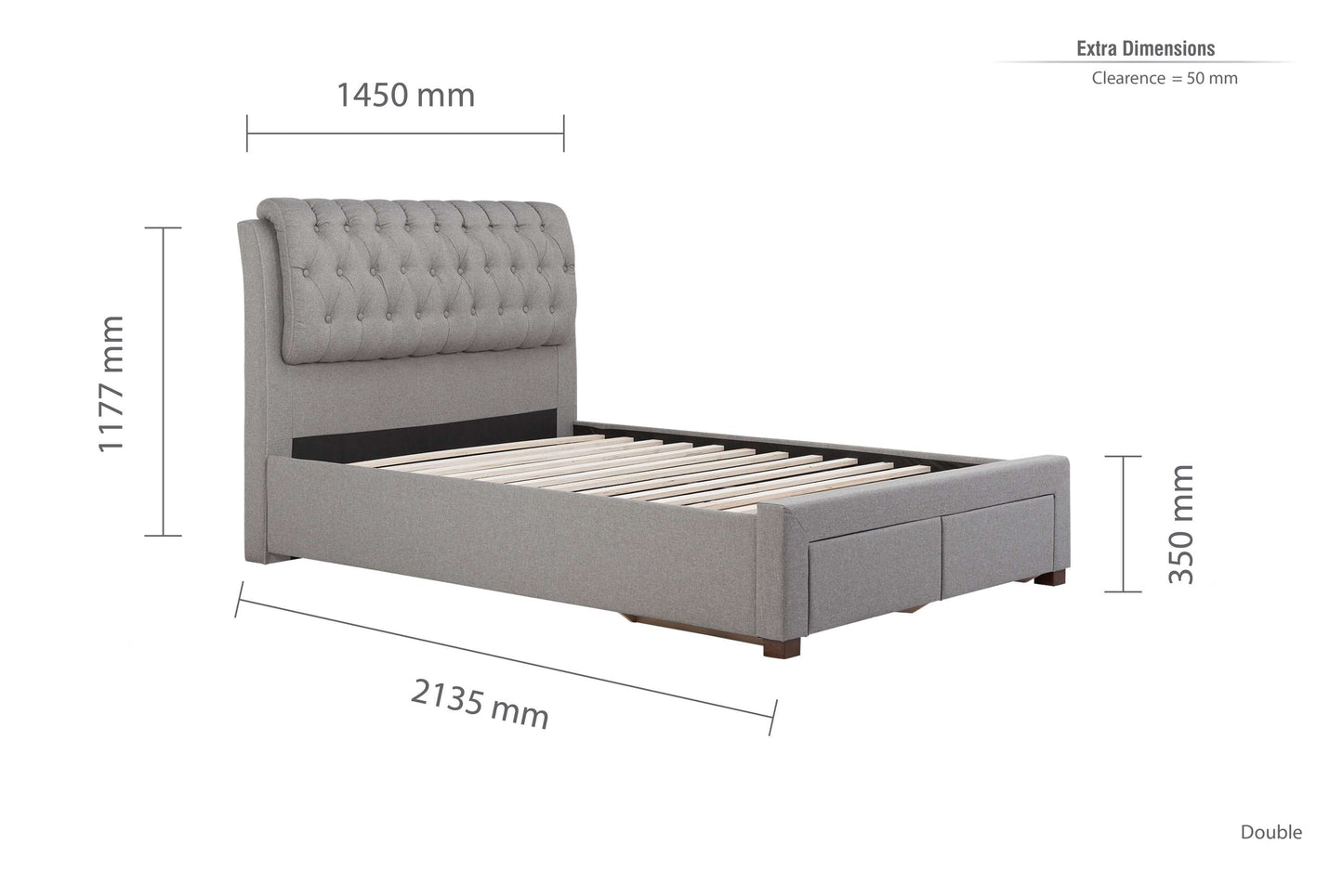 Valentino Grey Fabric Bed With Storage Drawers
