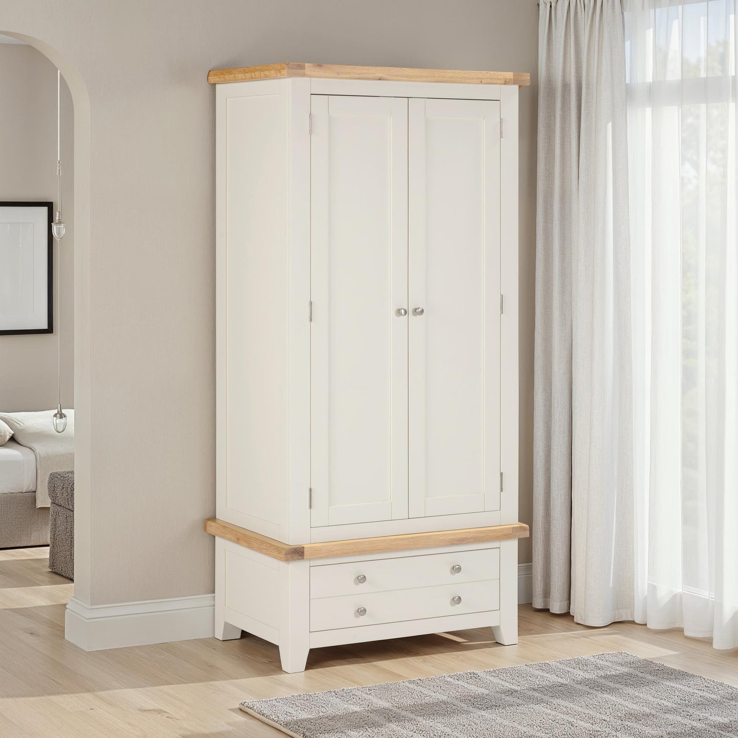 Windsor 2 Door 1 Drawer Wardrobe Ivory/Oak