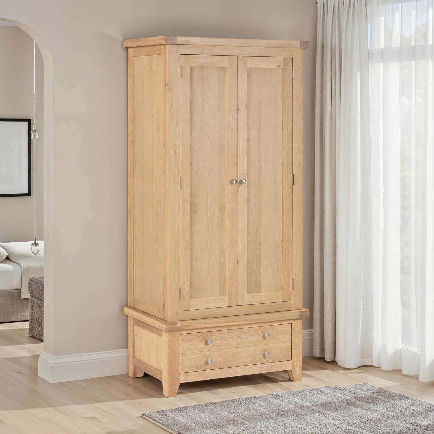 Windsor 2 Door 1 Drawer Wardrobe Natural Oak