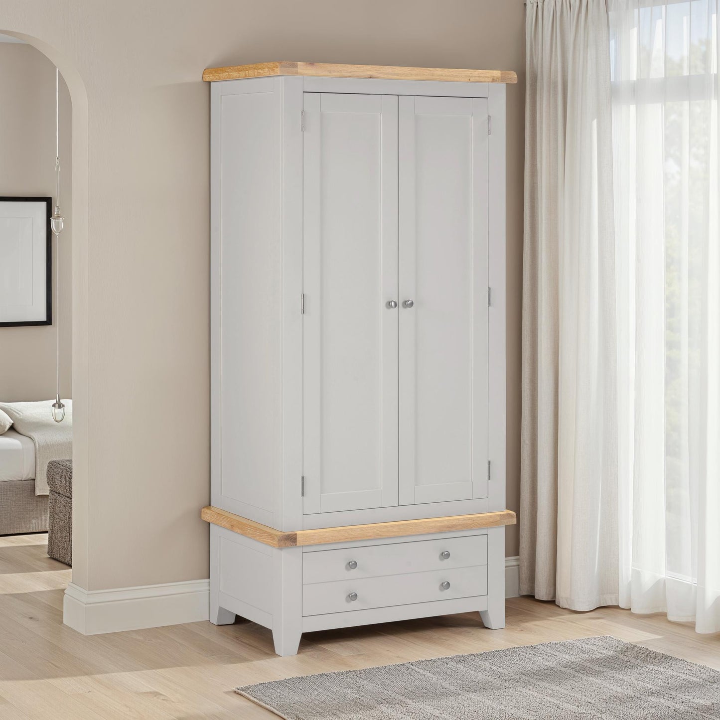Windsor 2 Door 1 Drawer Wardrobe Pebble Grey/Oak