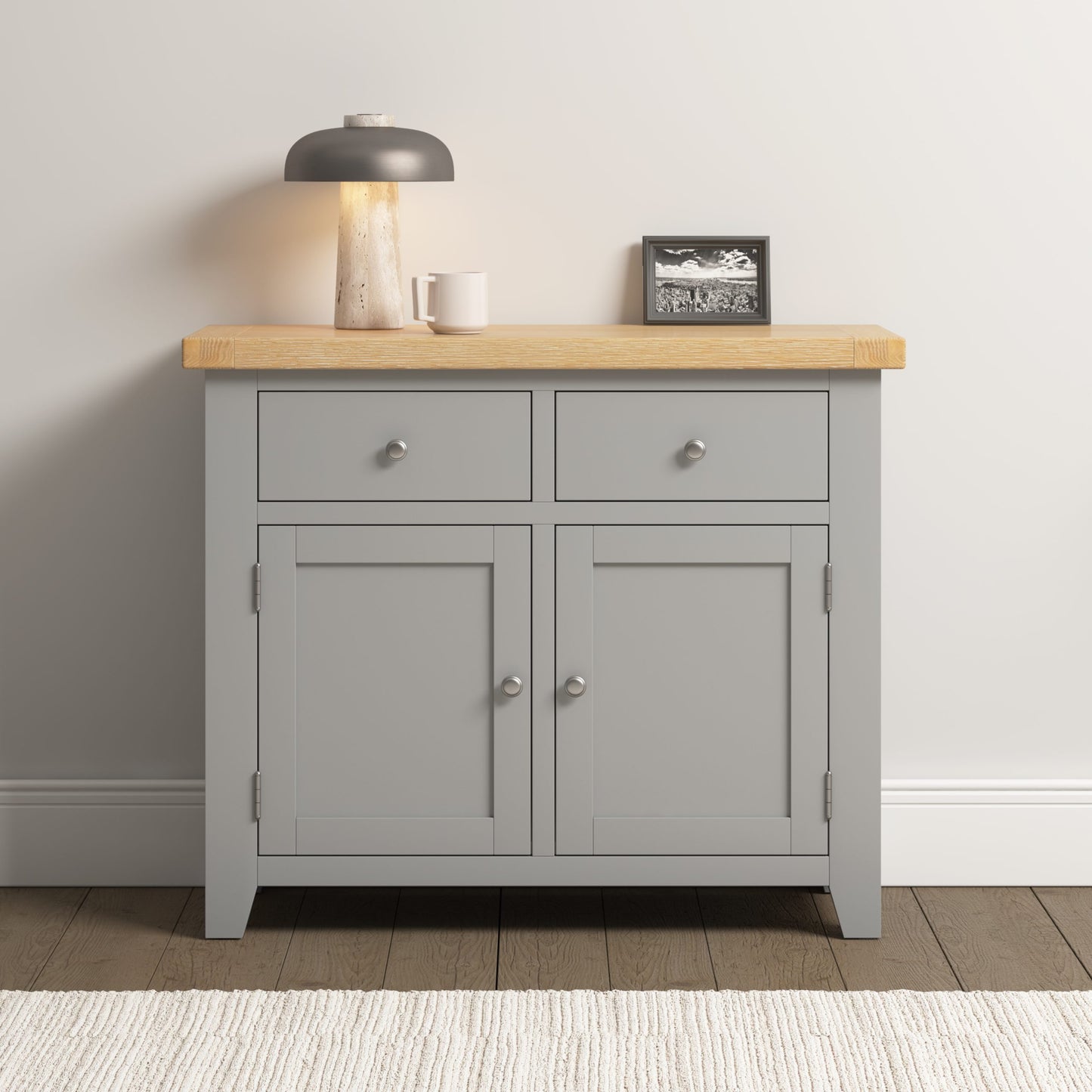 Windsor 2 Door 2 Drawer Sideboard Pebble Grey/Oak