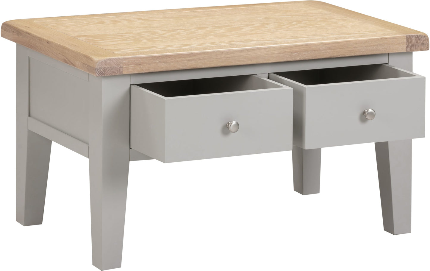 Coffee table with wooden top and gray base