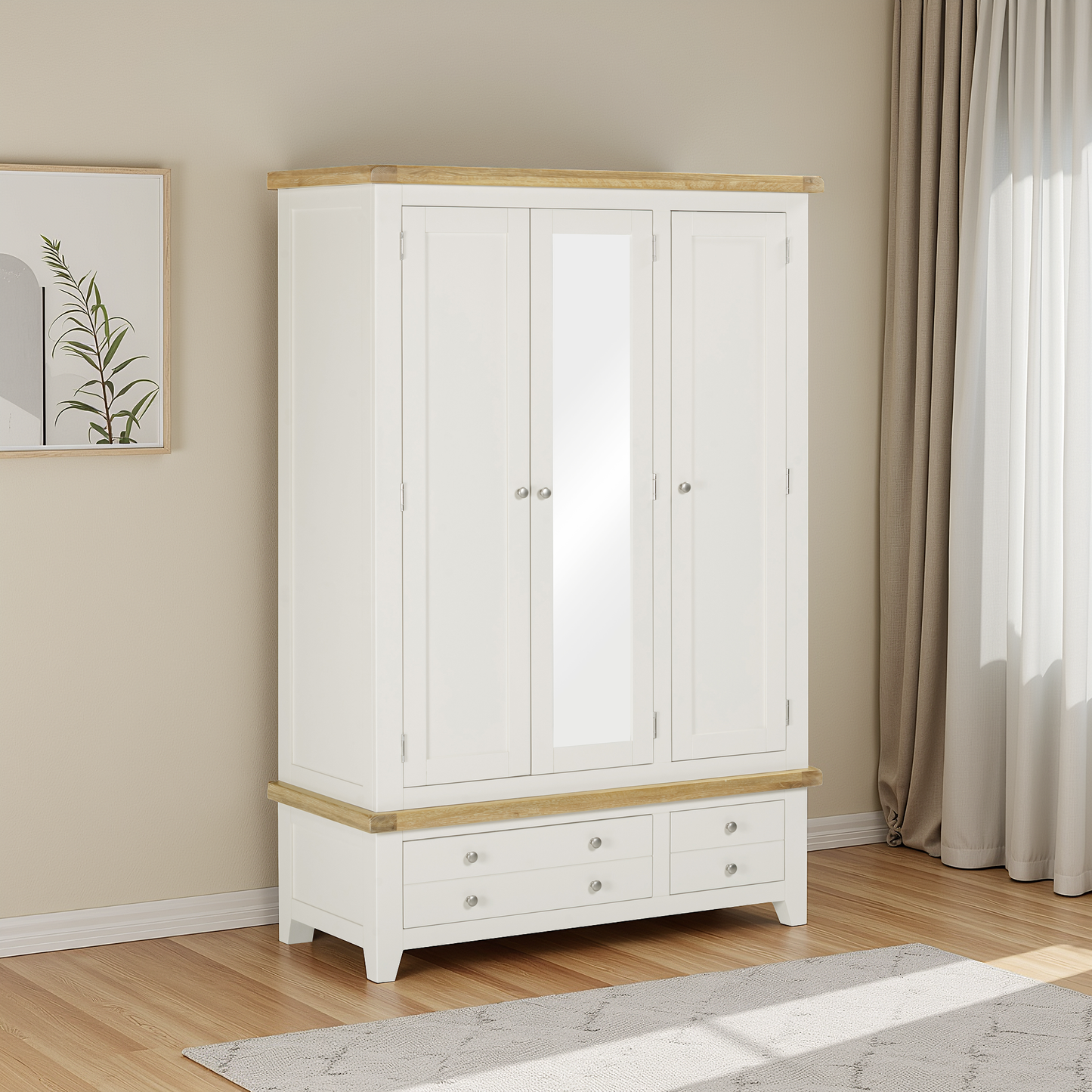 Windsor 3 Door 2 Drawer Wardrobe Ivory/Oak