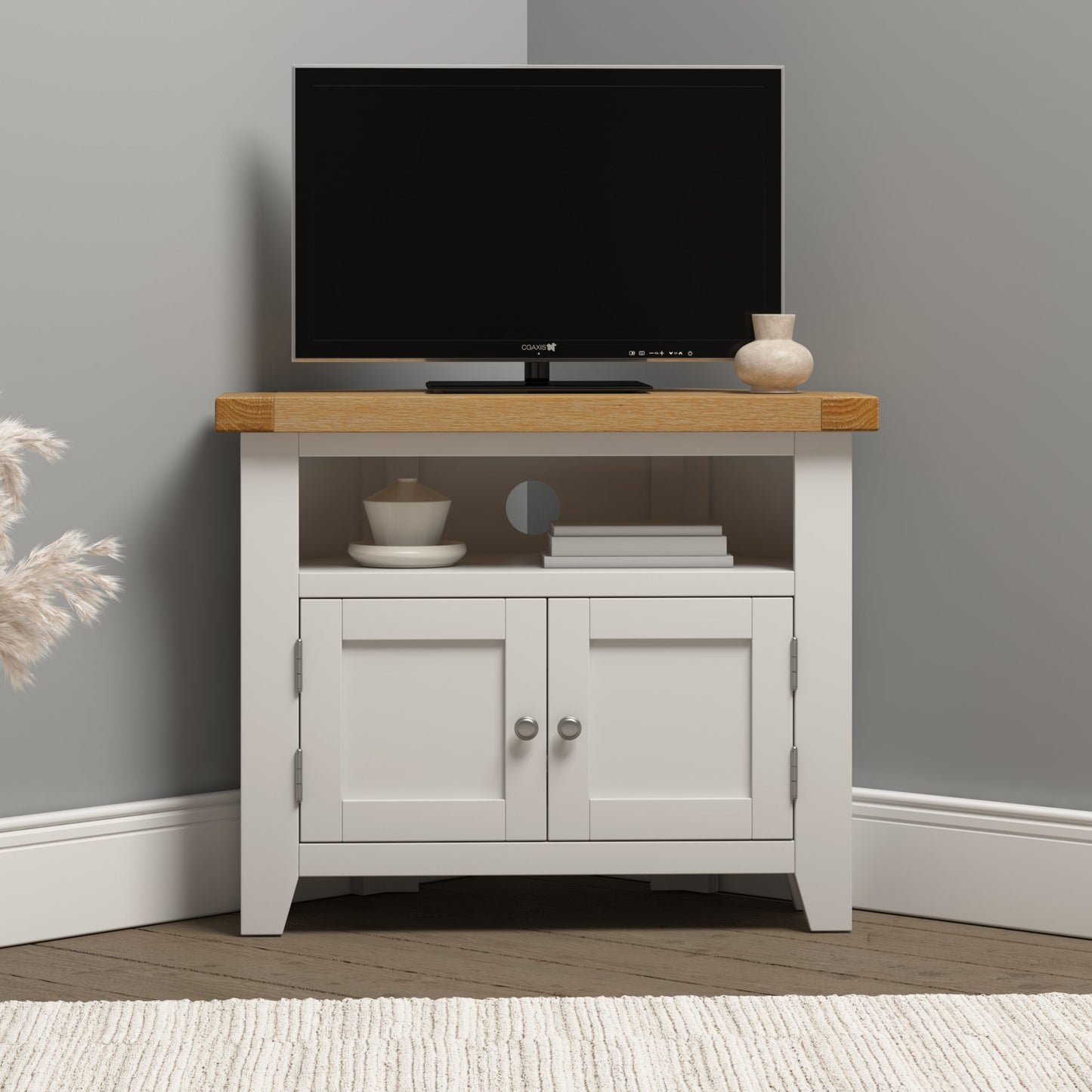 Windsor Corner TV Unit Ivory/Oak