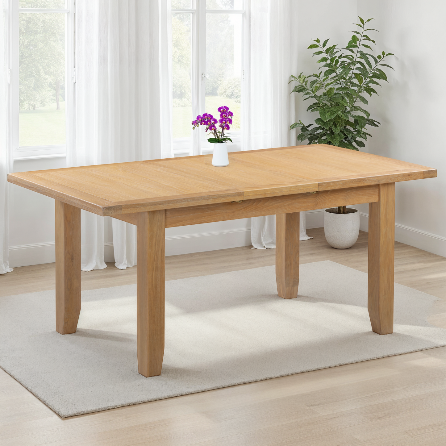 Windsor 1.2m (+30cm) Extending Oak Dining Table 4 Chair Set