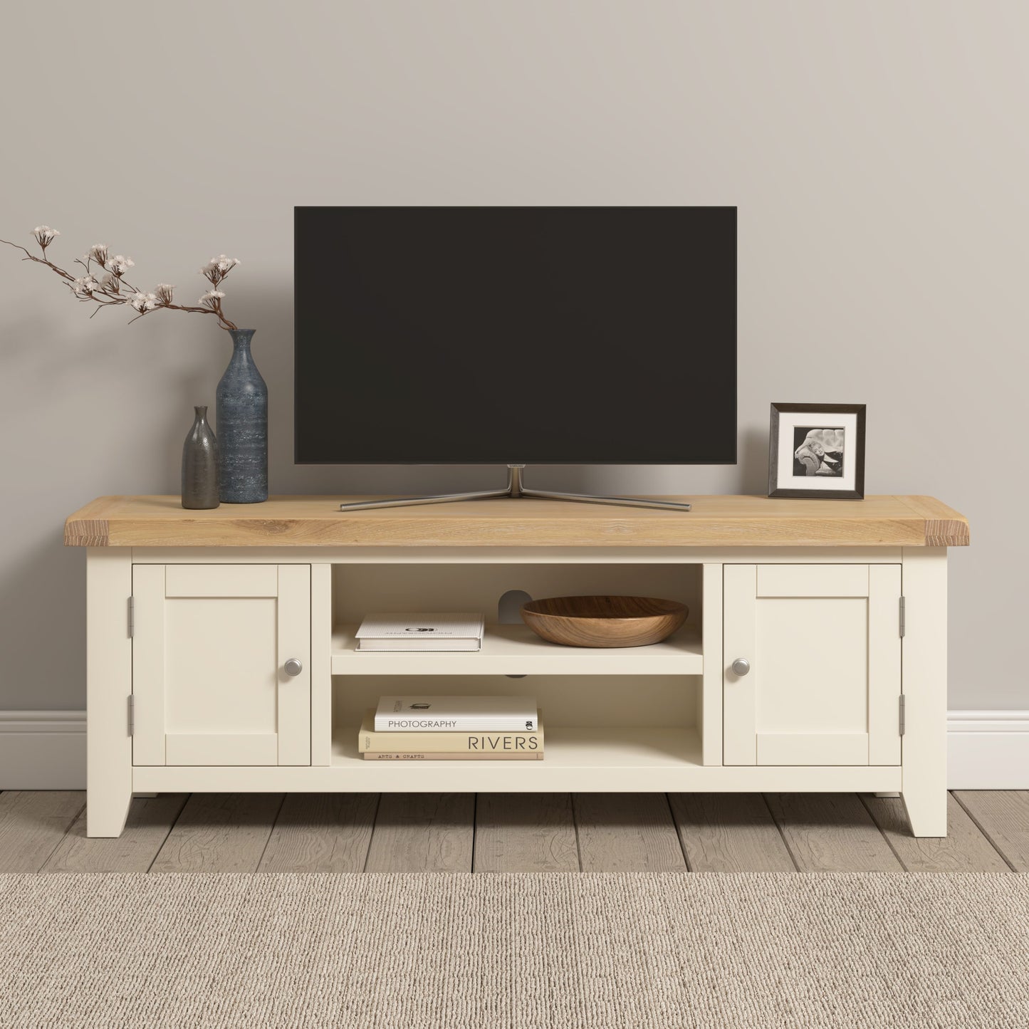 Windsor Straight TV Unit Ivory/Oak