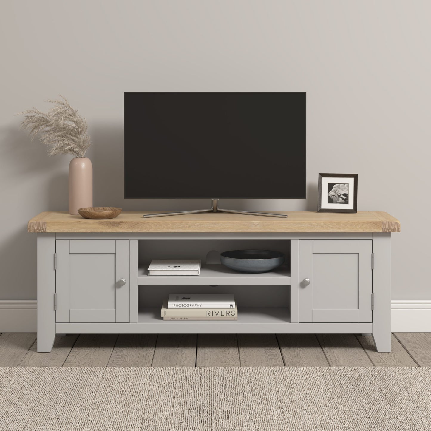 Windsor Straight TV Unit Pebble Grey/Oak
