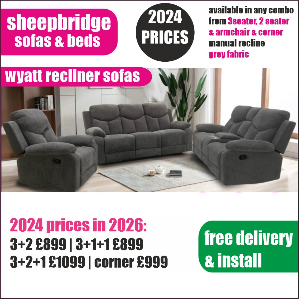 Wyatt Recliner Sofas - Grey Fabric