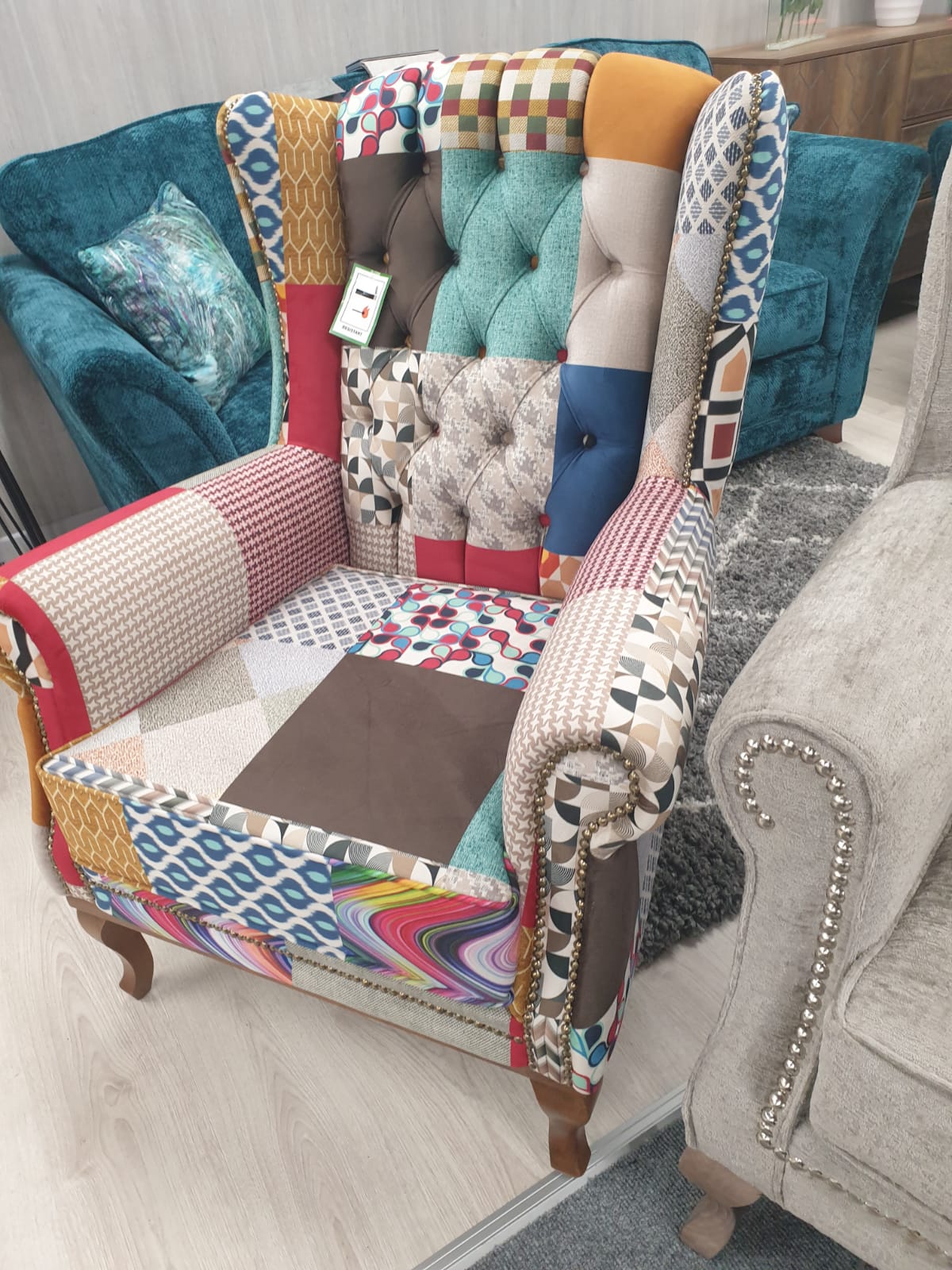The Berkdale Patchwork Multi Colour Wingback Chair