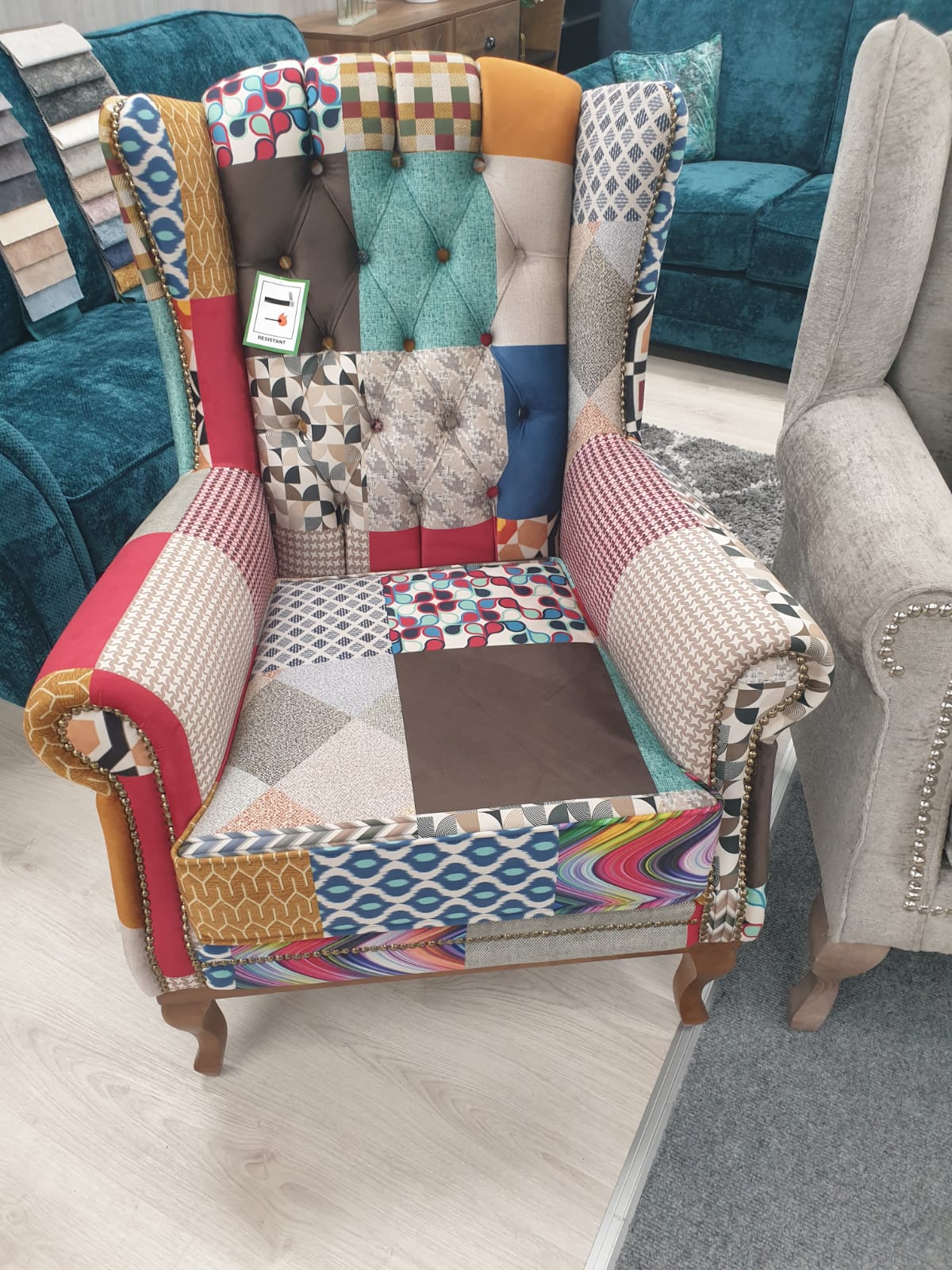 The Berkdale Patchwork Multi Colour Wingback Chair