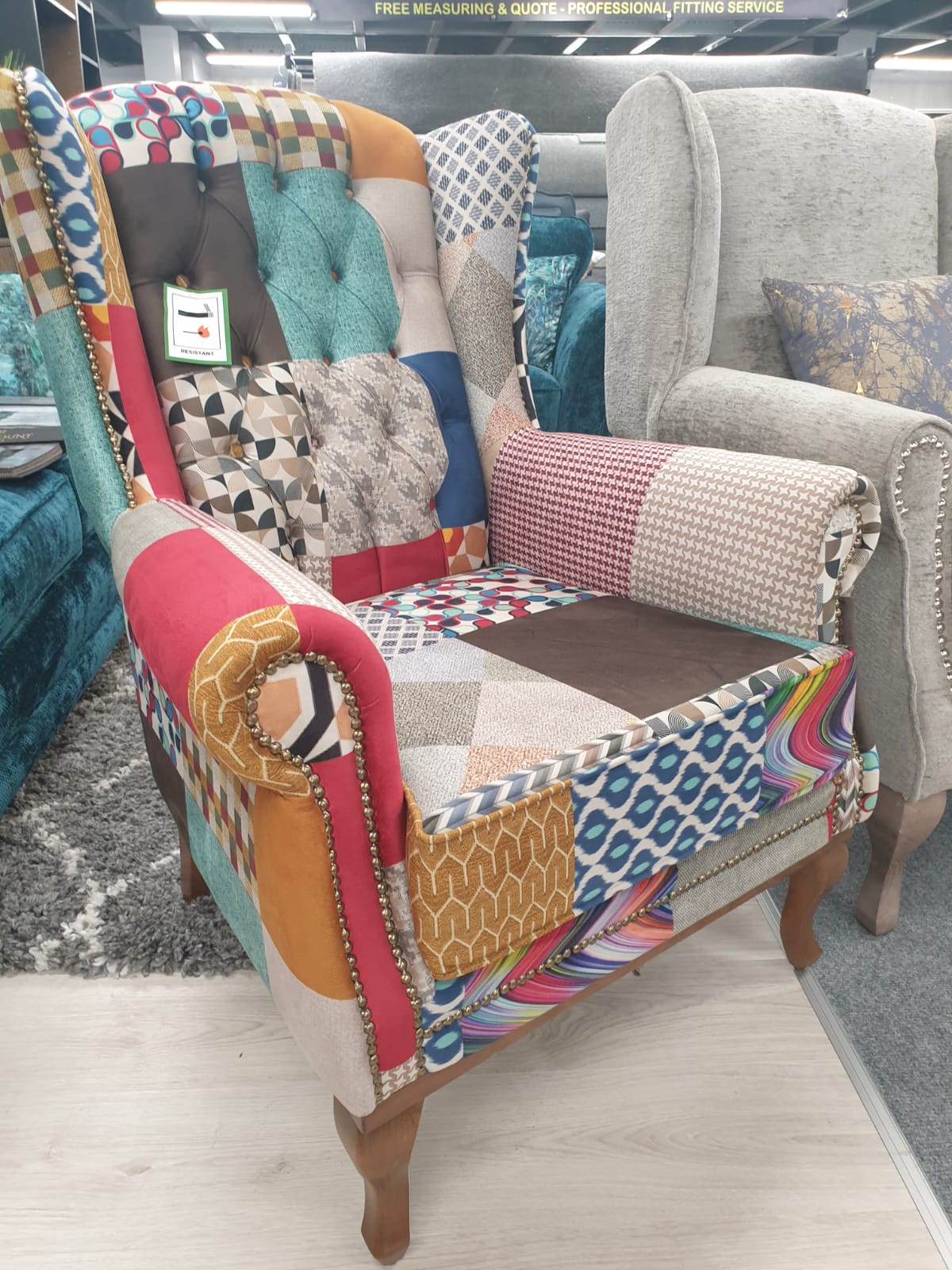 The Berkdale Patchwork Multi Colour Wingback Chair