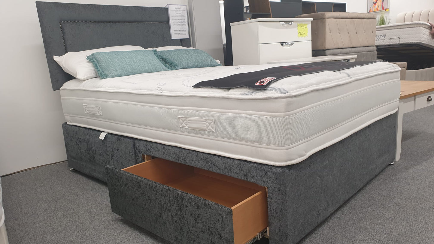 Divan Bed Set - Vermont 1000 Mattress with Madrid Headboard in Carlton Charcoal
