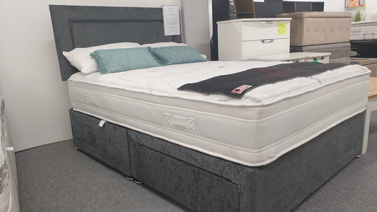 Divan Bed Set - Vermont 1000 Mattress with Madrid Headboard in Carlton Charcoal