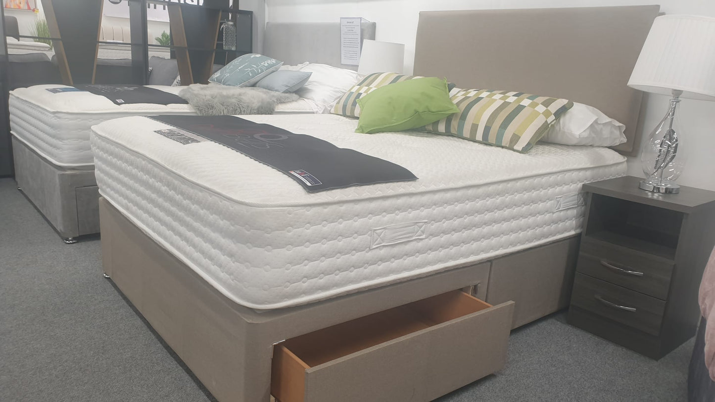 Divan Bed Set - Vermont 1000 Mattress with York Headboard in Sierra Mink