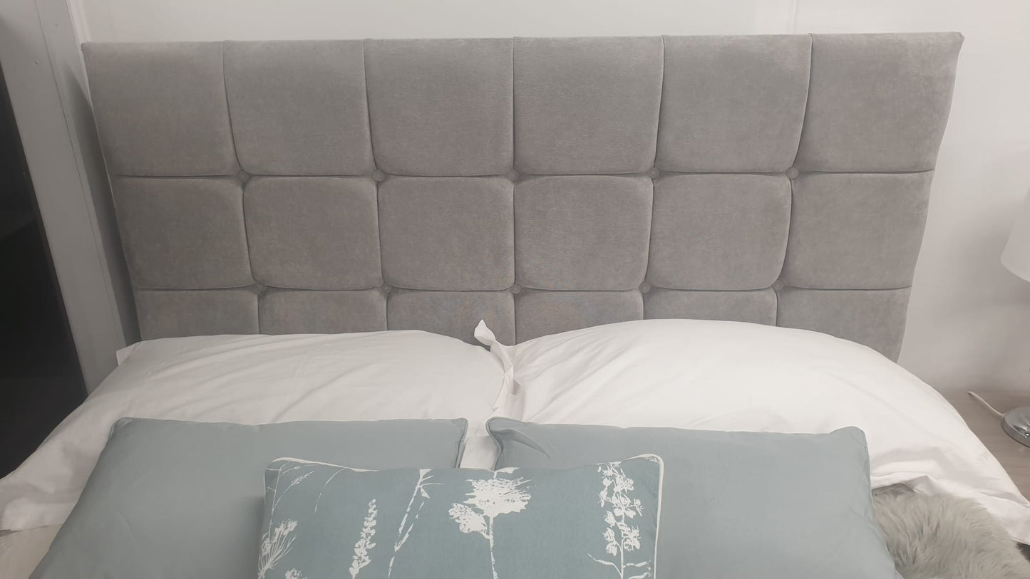 Divan Bed Set - Vermont 1000 Mattress with Cube Headboard in Comet Silver