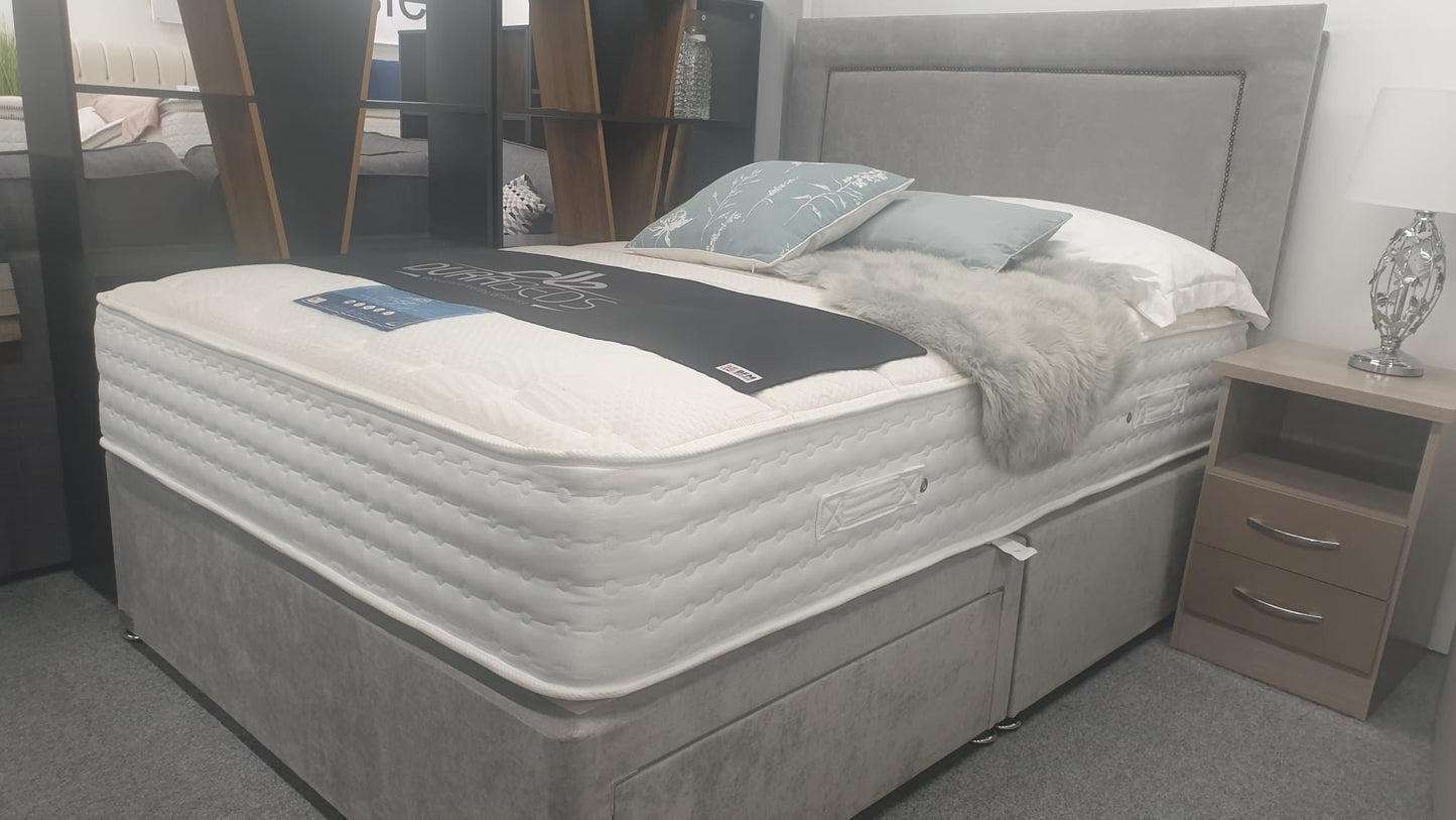 Divan Bed Set - Vermont 1000 Mattress with Madrid Headboard in Comet Silver