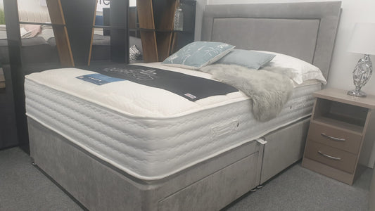 Divan Bed Set - Vermont 1000 Mattress with Madrid Headboard in Comet Silver