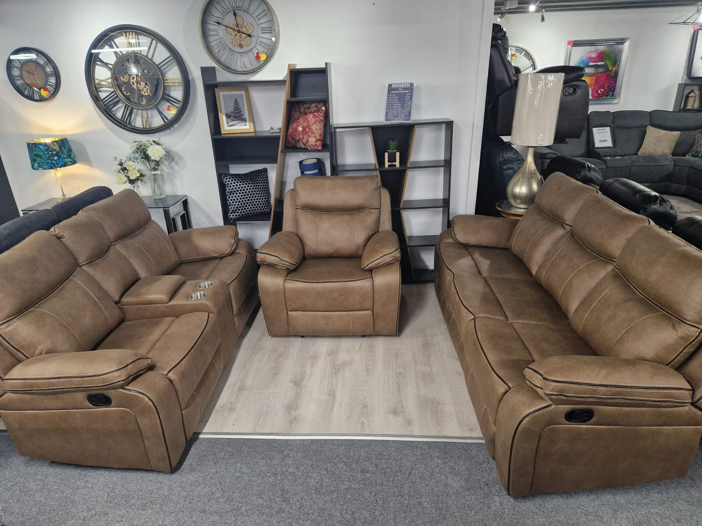 Moneen Recliner Sofas - Tan Fabric