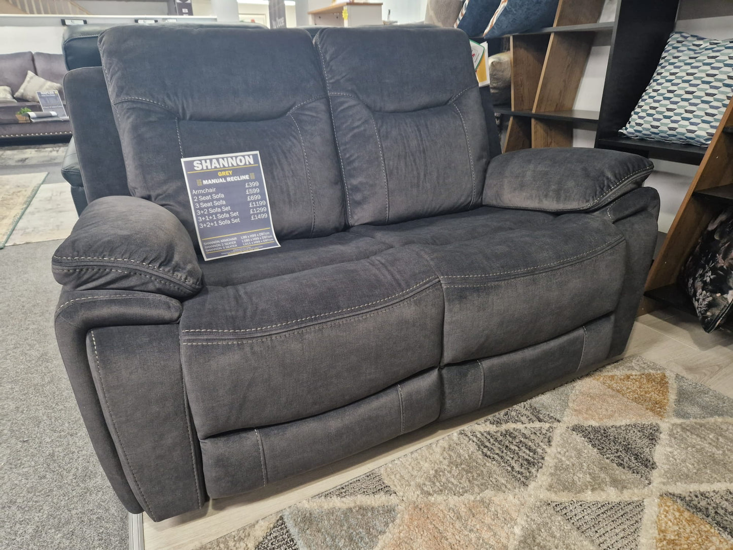 Shannon Recliner Sofas - Grey Fabric