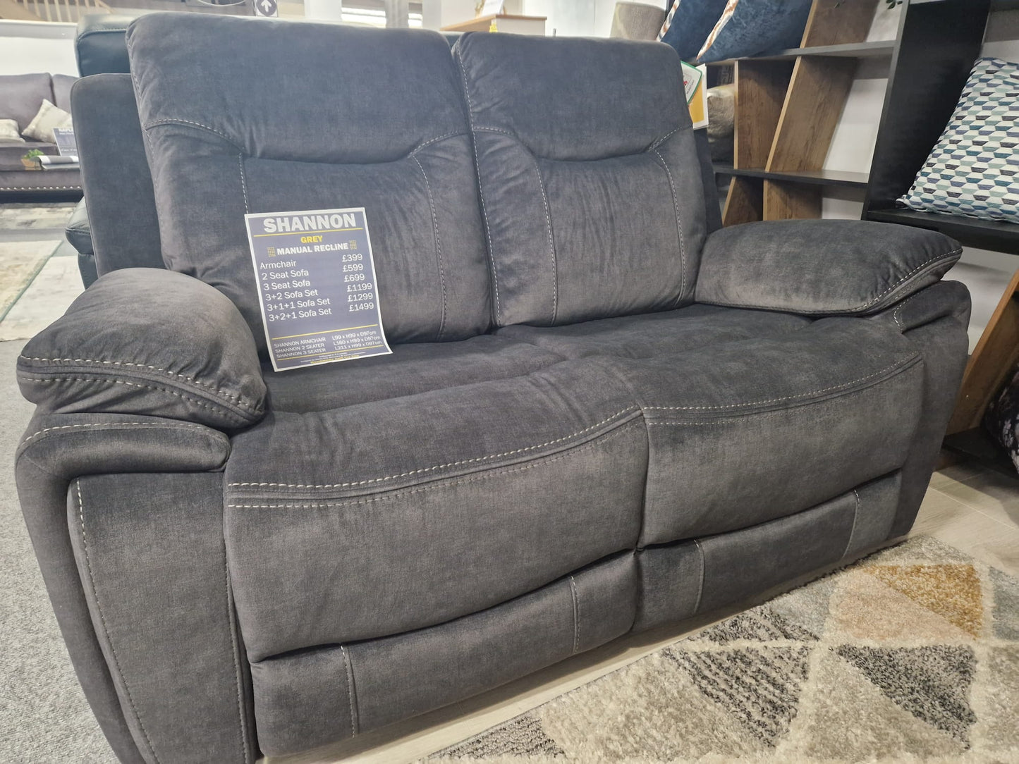 Shannon Recliner Sofas - Grey Fabric